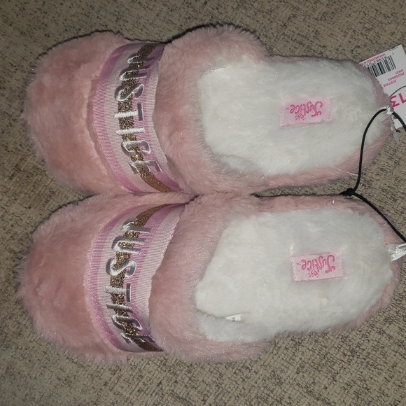 Justice Slippers Size 13-1 and 2/3 Girls kids  Faux Fur - Picture 5 of 7